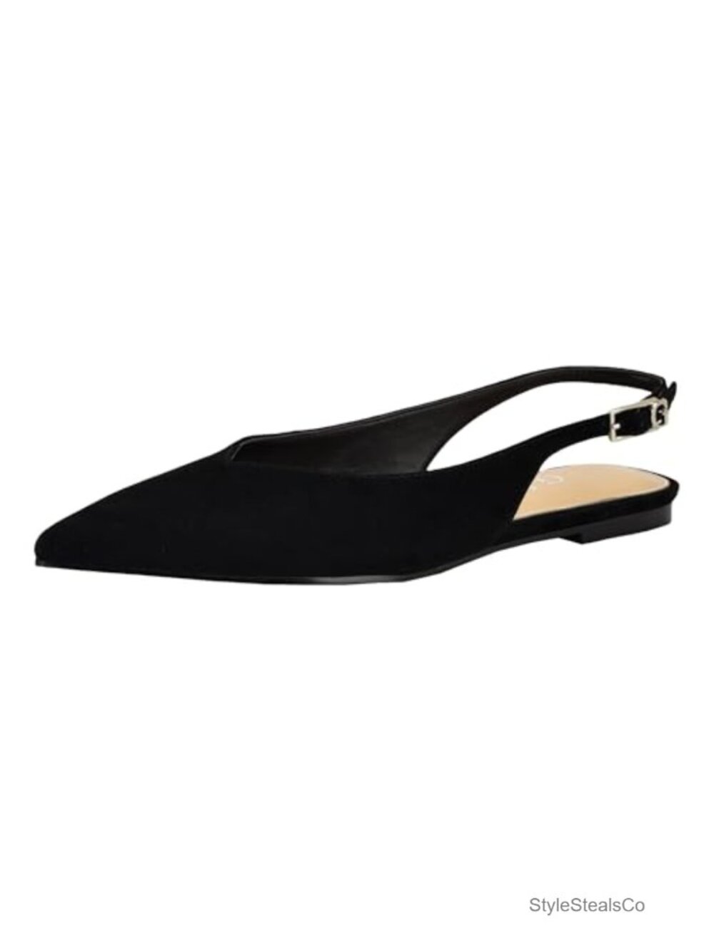 Pointed Toe Slingback Flats Suede Buckle Strap Comfort Low Heel